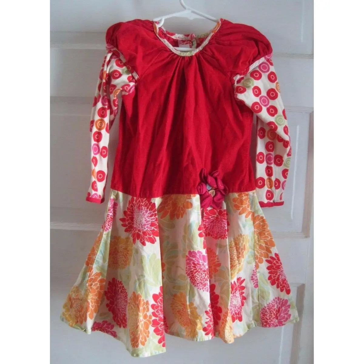 B. Baby Lulu Applique Floral Corduroy Ls Patchwork Cotton Twirl Dress Girls 5 1