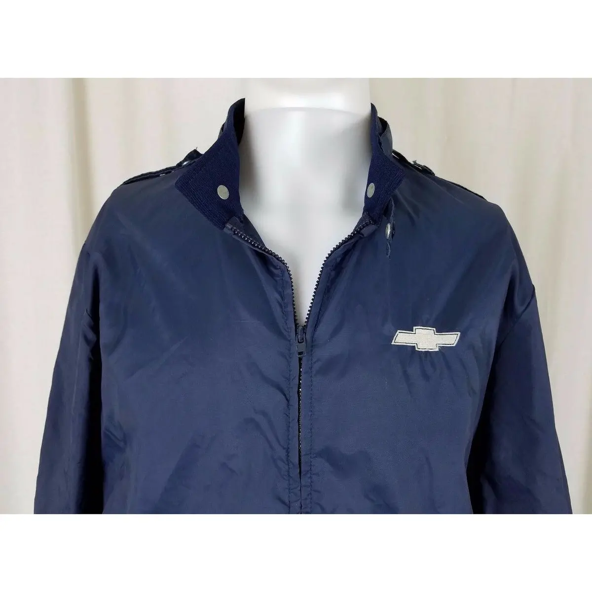 Vintage Chevy Chevrolet Embroidered Nylon Navy Blue Windbreaker Jacket Mens S M 2