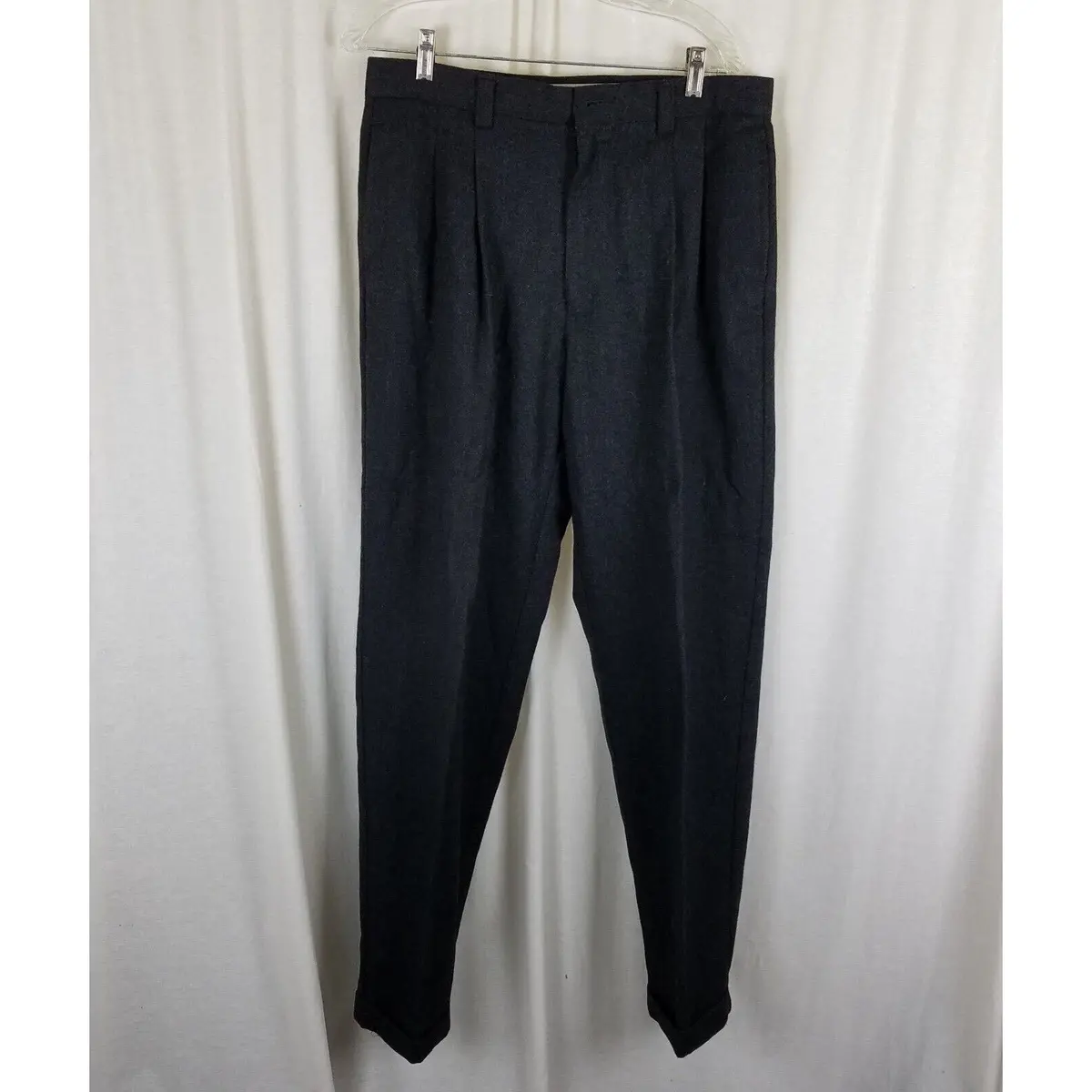 Vintage Gap Winter Wool Tweed Cuffed Pants Trousers Mens Sz 34X32 Black Charcoal 1