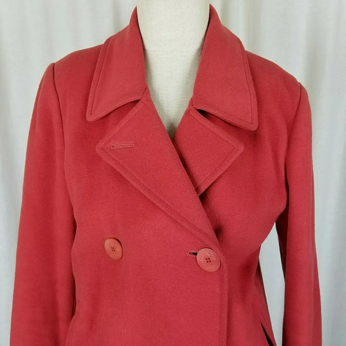 Ll Bean Wool Cashmere Double Breasted Peacoat Jacket Short Coat Womens 6P Coral 2