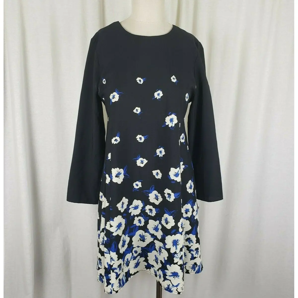 Cece Cynthia Steffe Floral Print Long Sleeve Twirl Shift Dress Womens 4 Pansy 1