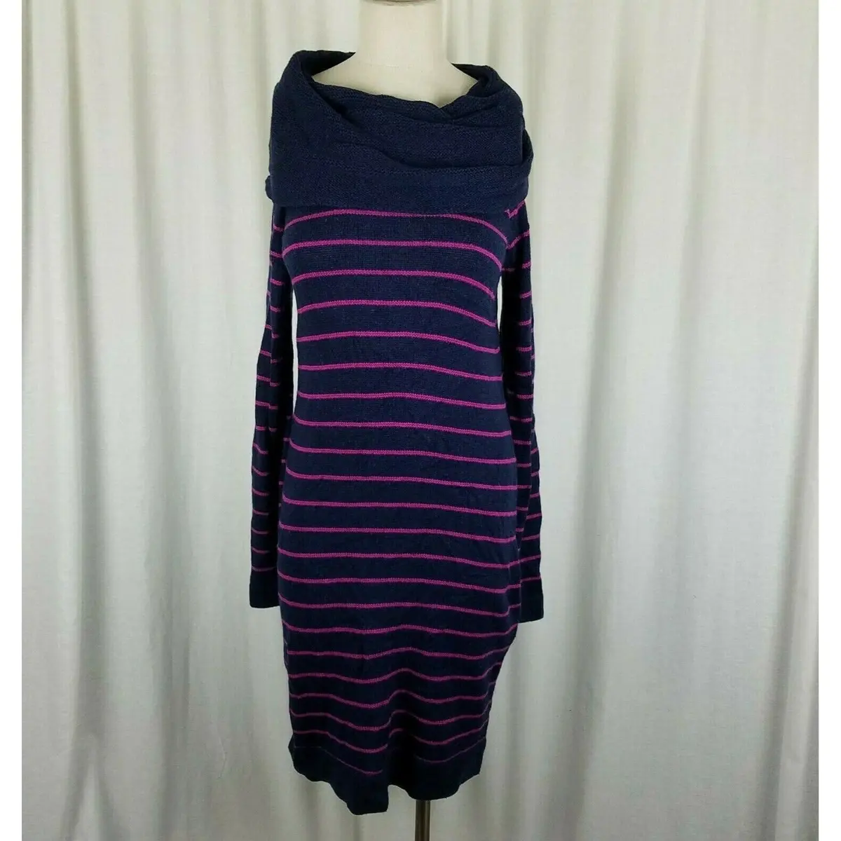 The Limited Wool Alpaca Cowl Neck Striped Knit Sweater Sack Dress Womens M Nwot 1