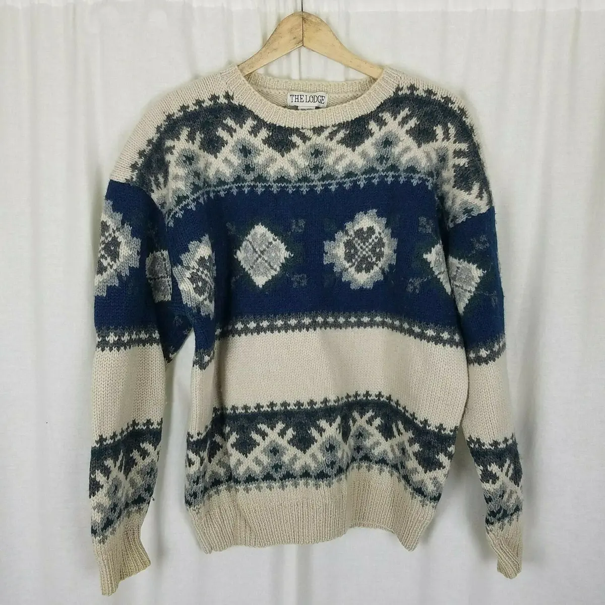 The Lodge Wool Nordic Snowflake Crewneck Pullover Knit Sweater Men's M Vintage 1