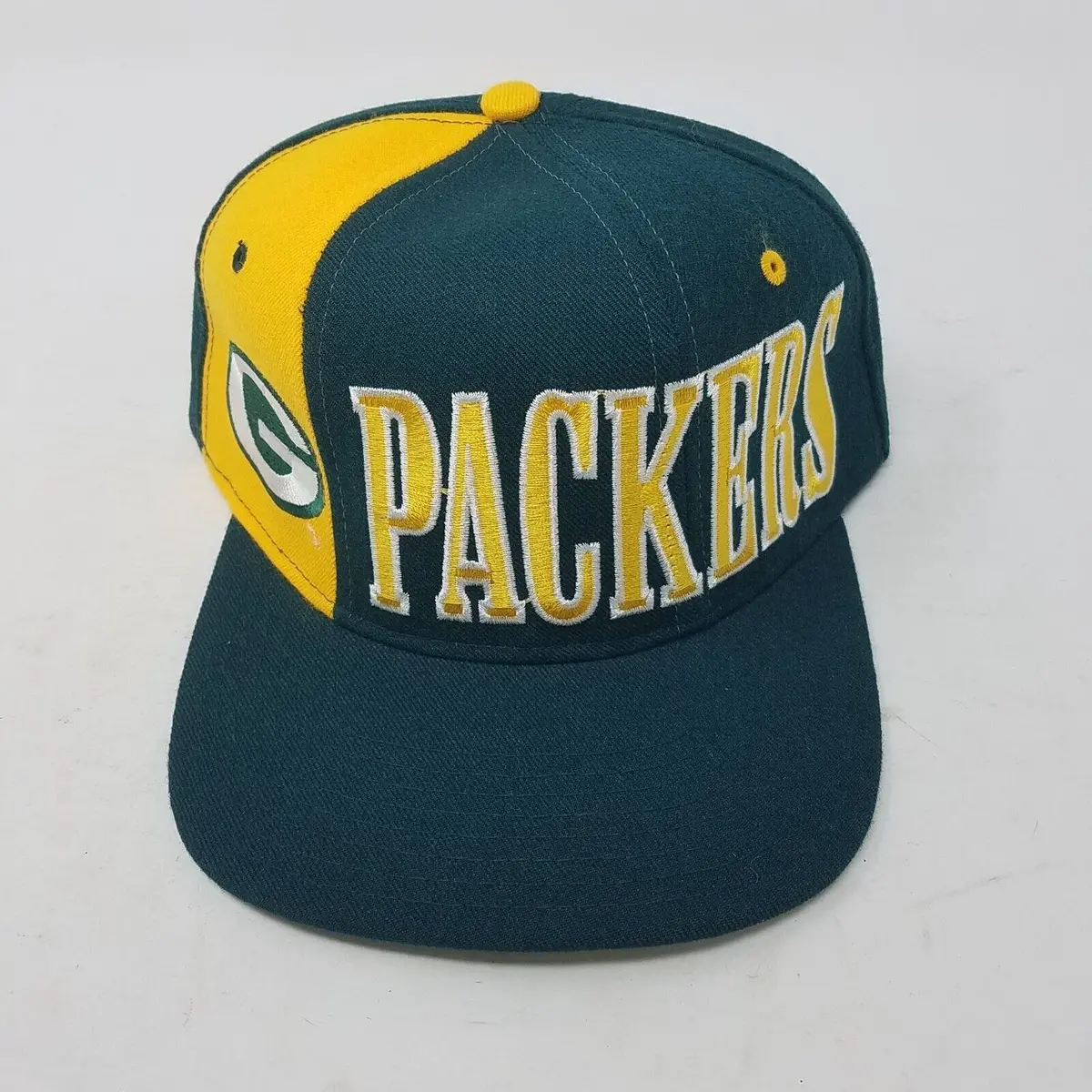 Vintage Green Bay Packers Colorblock 6 Panel Snapback Hat Cap Mens Os Nfl Wool 1