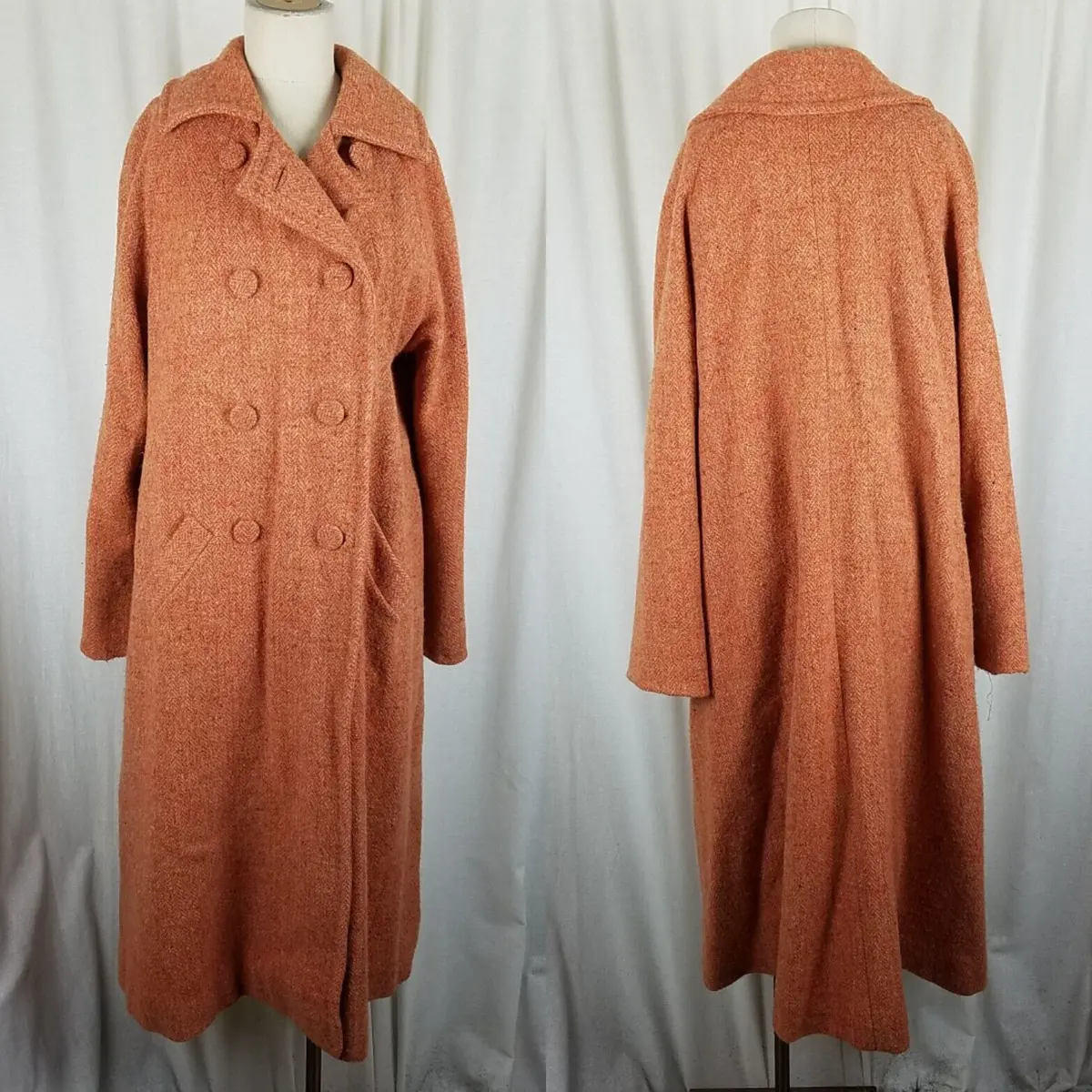 Vintage Vogue Couturier Dbl Breasted Herringbone Wool Peacoat Womens S Handmade 1