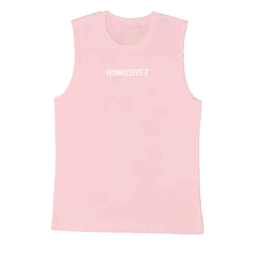 Homo2657 White Print Pink Sleeveless T-Shirt 1