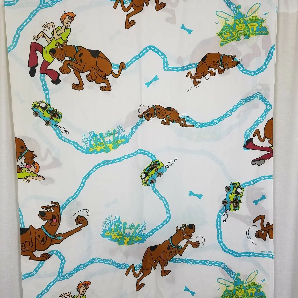 1999 Scooby-Doo Twin Fitted Flat Sheet Set Fabric Craft Hanna-Barbera Dan River 1