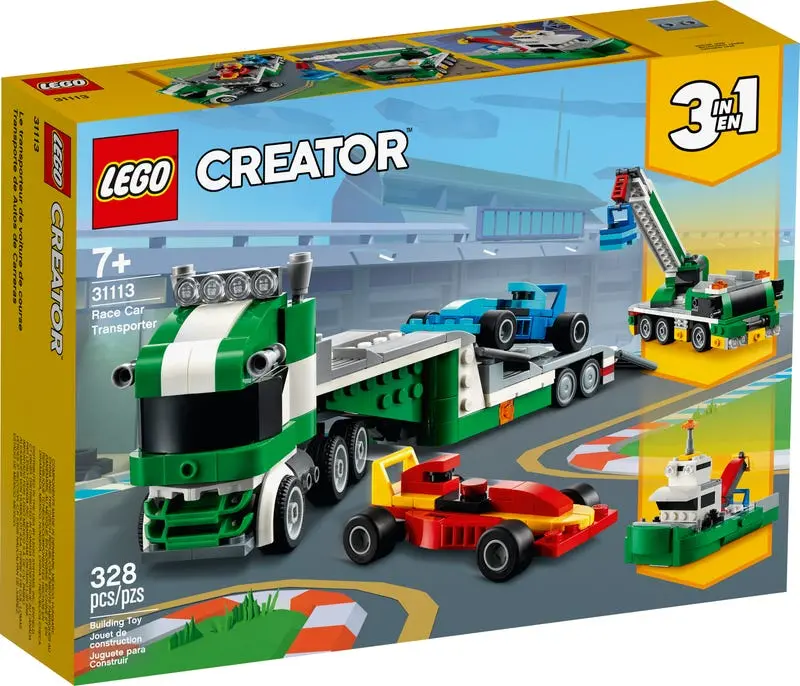 Lego Creator 3In1 Building Toy Set: Race Car Transporter, Crane Truck, Tugboat W/Crane, 2 Cars 31113 Low Stock 1