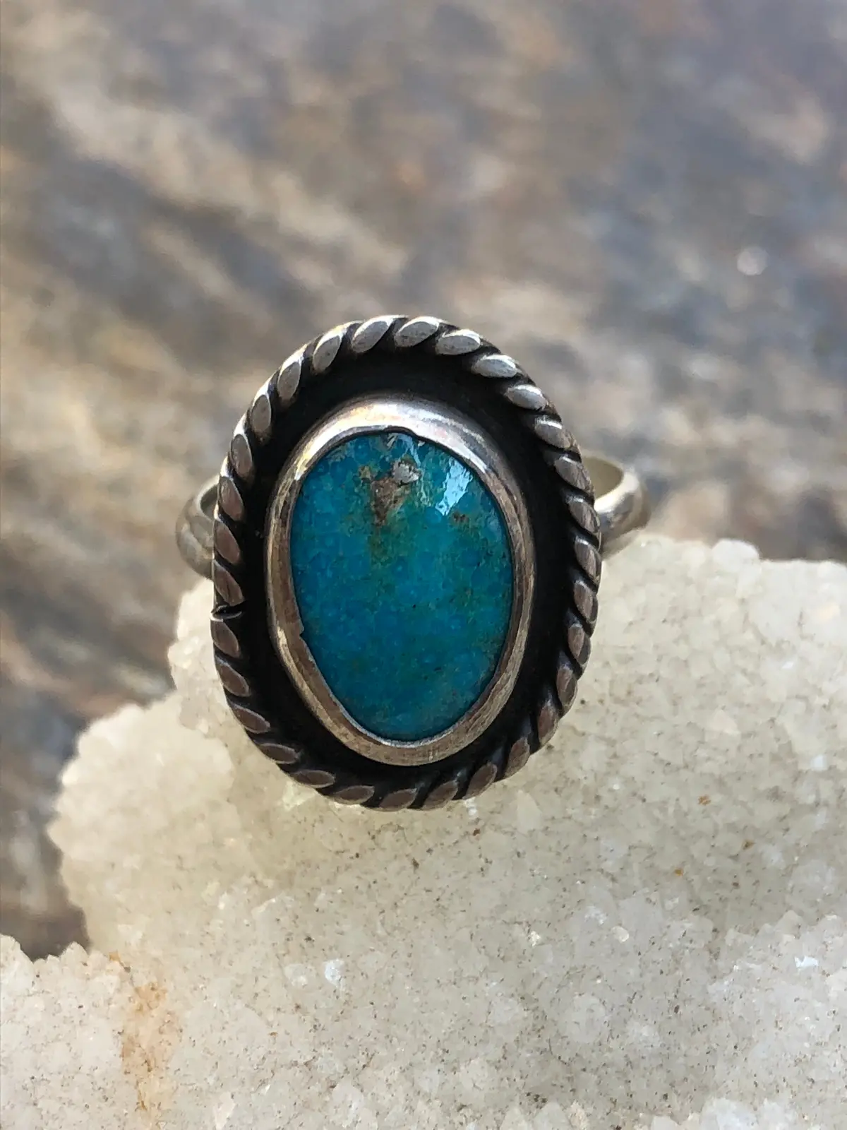 “Turquoise Mountain Shadow Box Ring"- A Size 8 1/2 Ring By: River And Sea Handmade 1