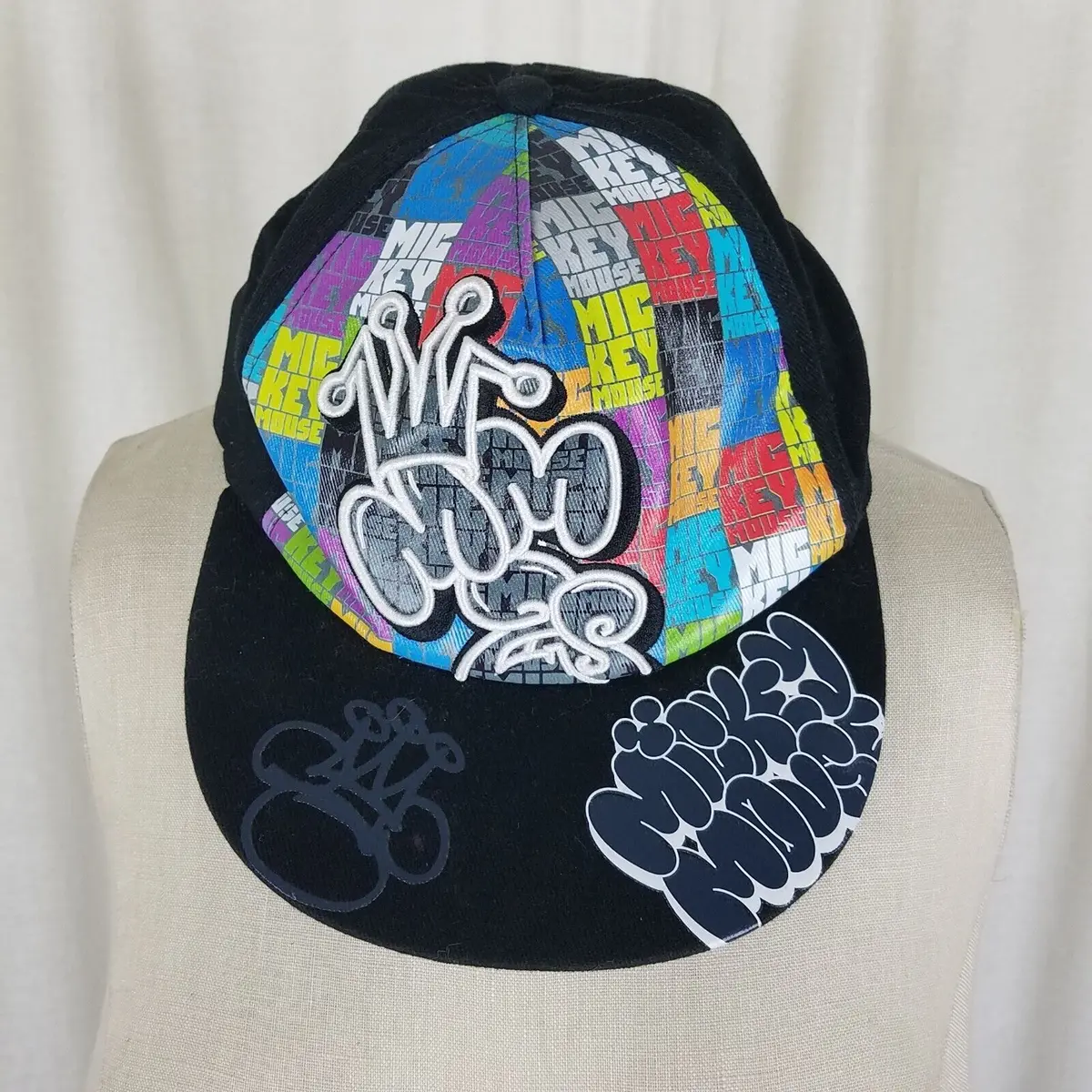 Mickey Mouse Disney Parks Hip Hop Graffiti Baseball Hat Flexfit Elastic Adult Os 1