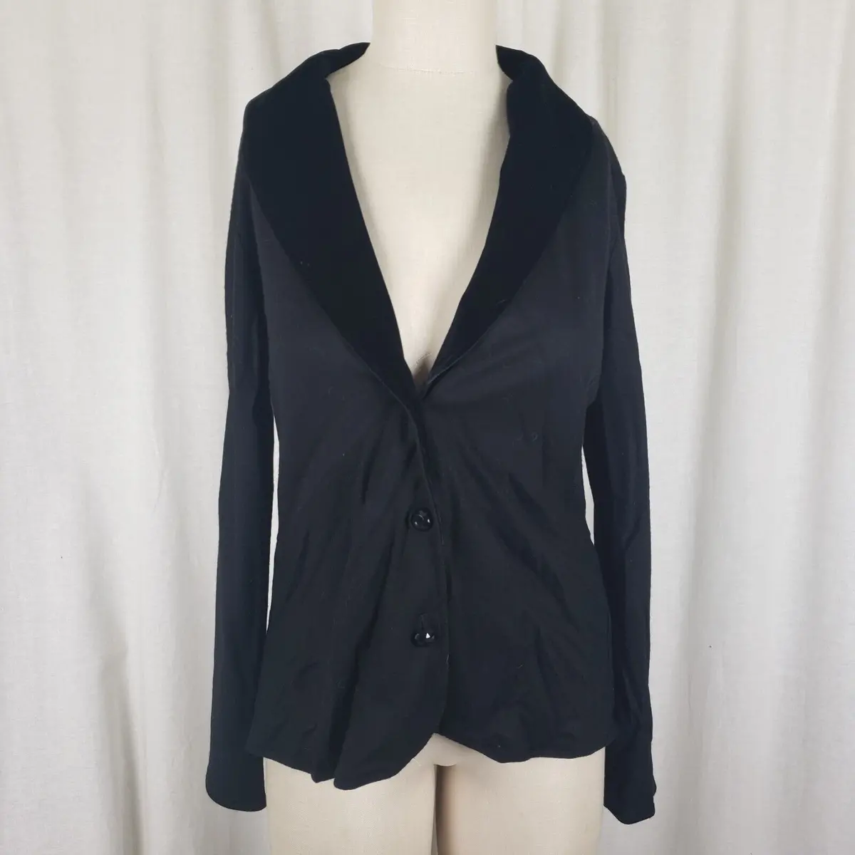 J.Jill Wool Jacket Blazer Womens S Black Velvet Collar Trim Plunge Neckline 1