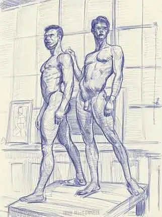 "Michael & Adam" - Original Ink Figure Drawing 1