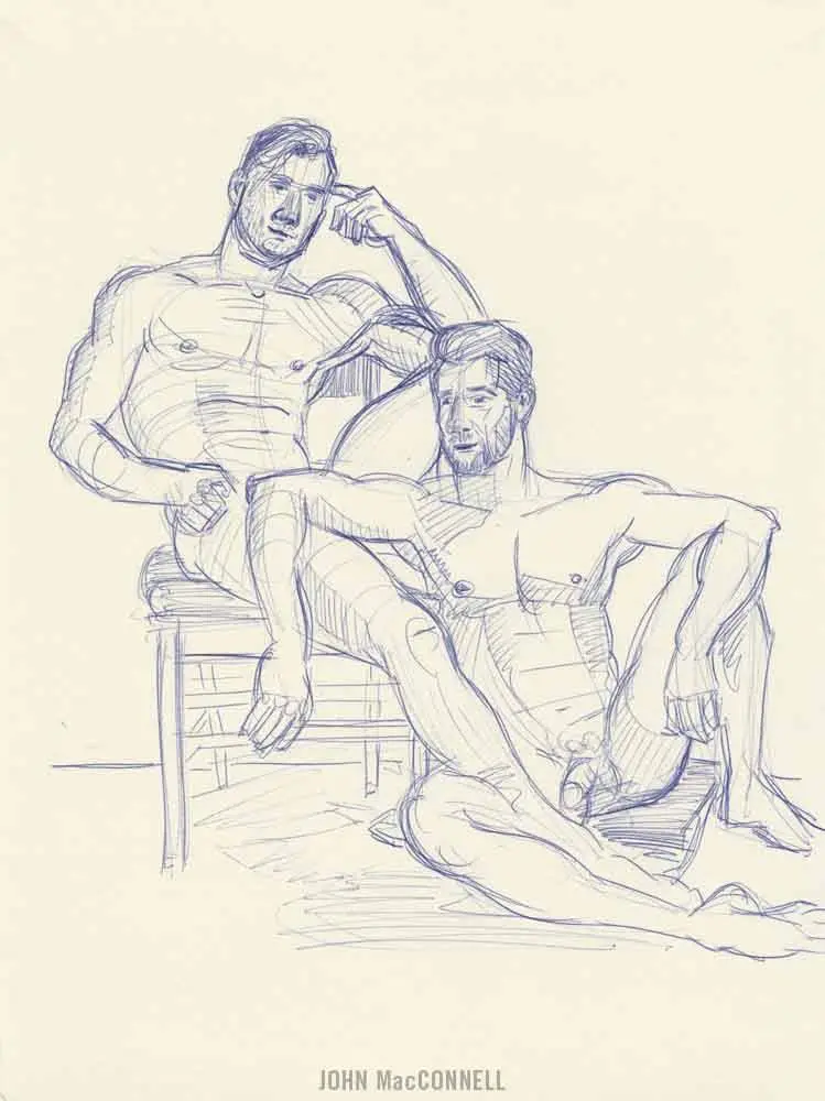 "Eddie & Matthew #1" - Original Ink Figure Drawing 1