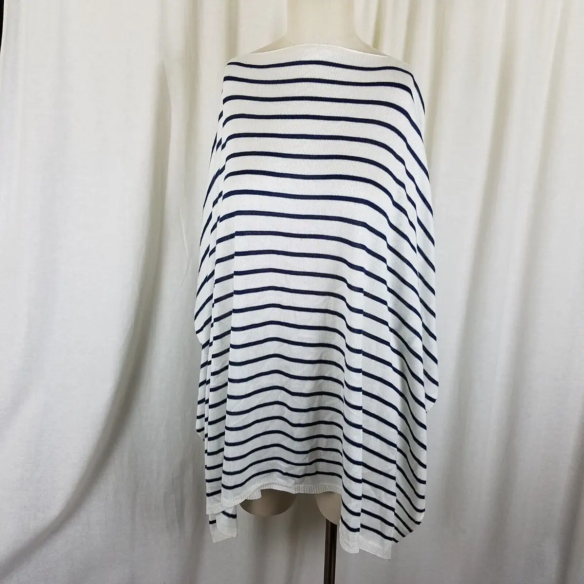 Chaps Poncho Sweater Knit Pullover Cape Womens One Size Navy Blue Sailor Stripes 1