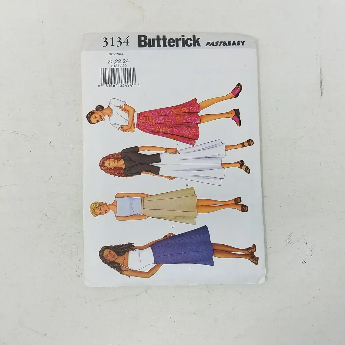 Butterick Fast & Easy Sewing Pattern 3134 Women Sizes 20-22-24 Aline Flare Skirt 1