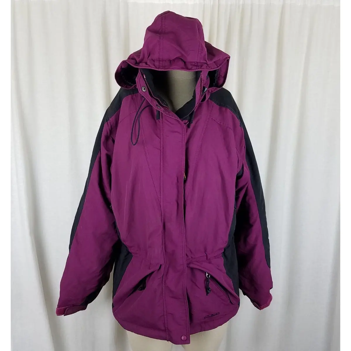 Vintage Ll Bean Hooded Winter Snow Parka Jacket Womens S Thinsulate Raspberry 1
