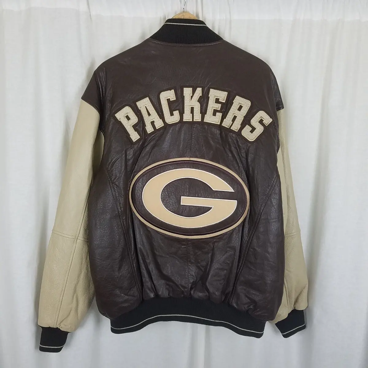 Vintage Giii Carl Banks Green Bay Packers Leather 2 Sided Bomber Jacket Mens Xl 1
