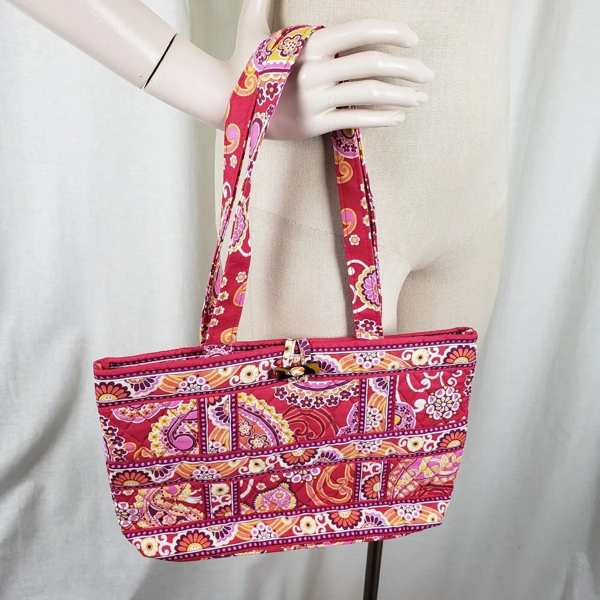 Vera Bradley Raspberry Fizz Shoulder Bag Handbag Tote Large Purse Quilted Toggle 1