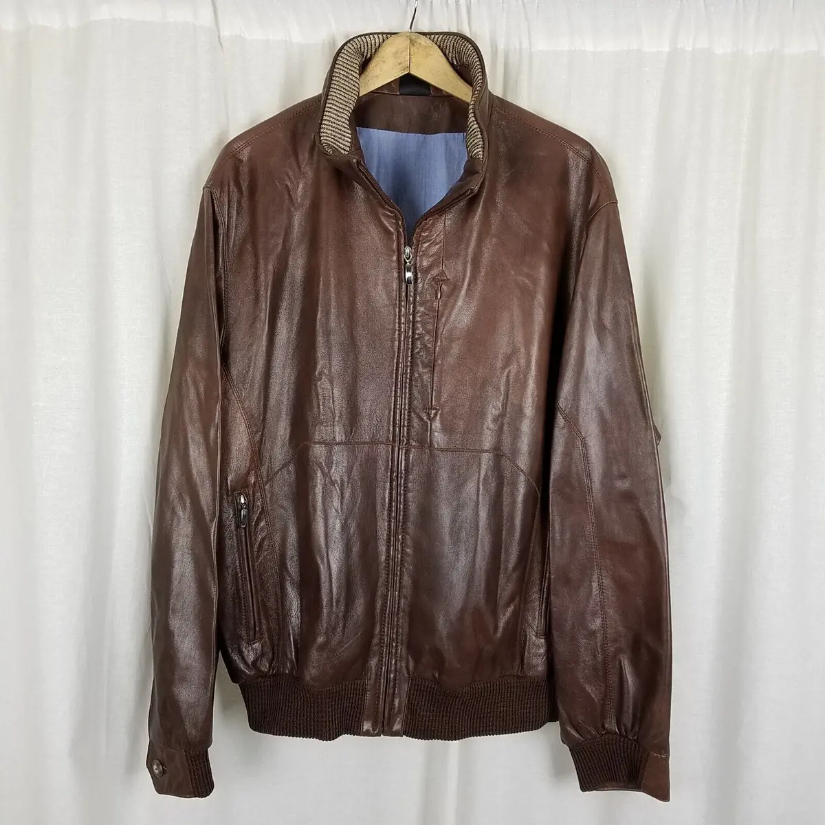 Vintage Tuttle Distinctive Sportswear Leather Cafe Bomber Jacket Mens 46 Italy 1