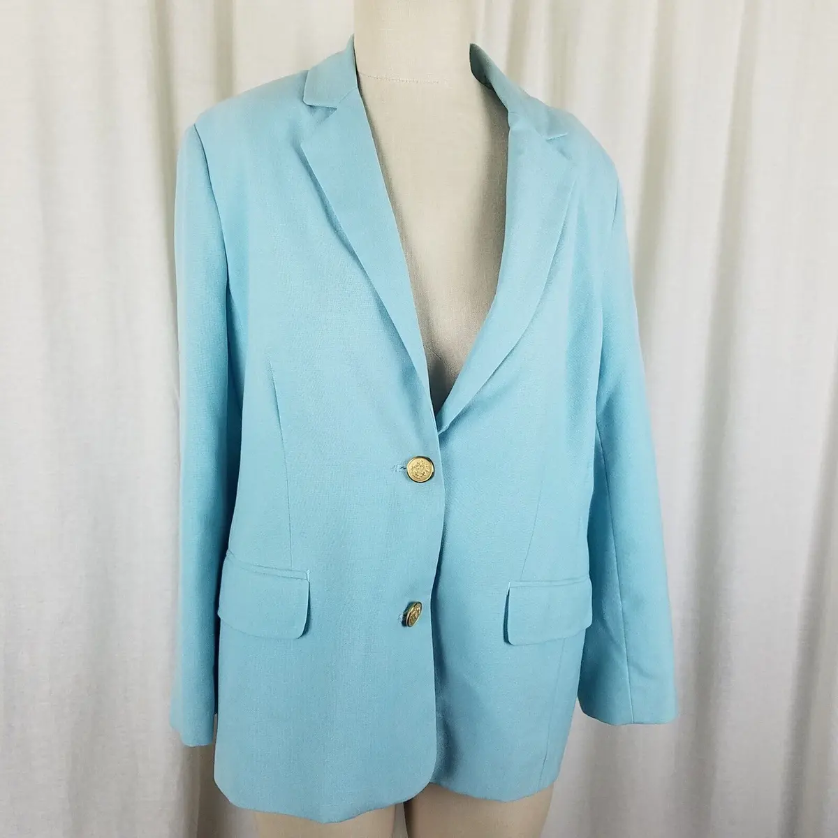 Vintage Tog Shop Jacket Blazer Womens 14P Riding Equestrian 2 Gold Buttons Blue 1
