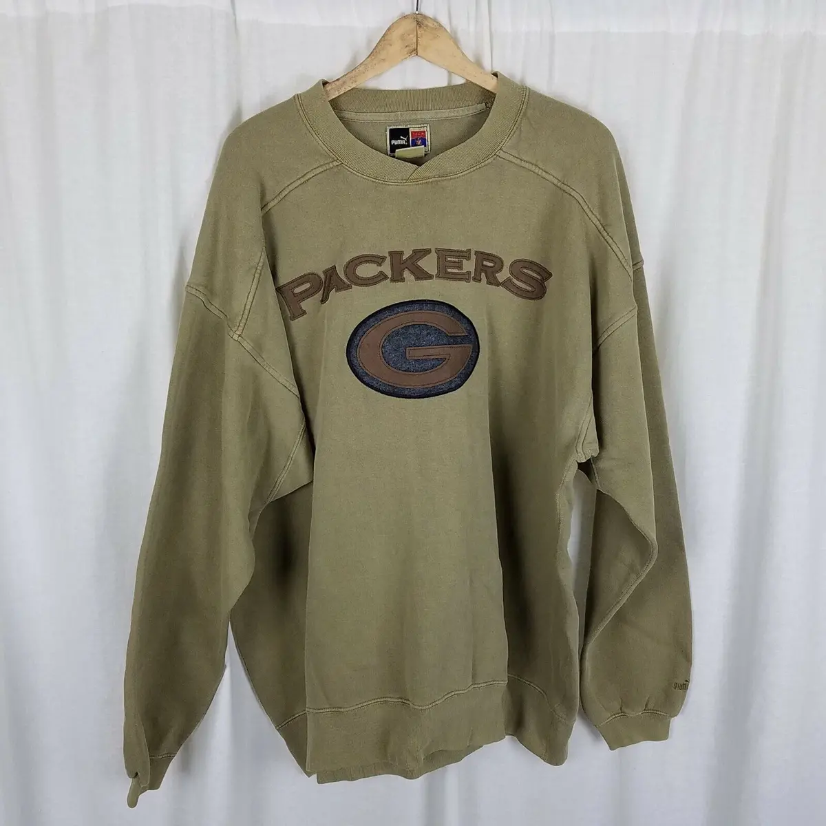 Vintage Puma Team Nfl Green Bay Packers Chenille Patch Sweatshirt Mens Xl 1