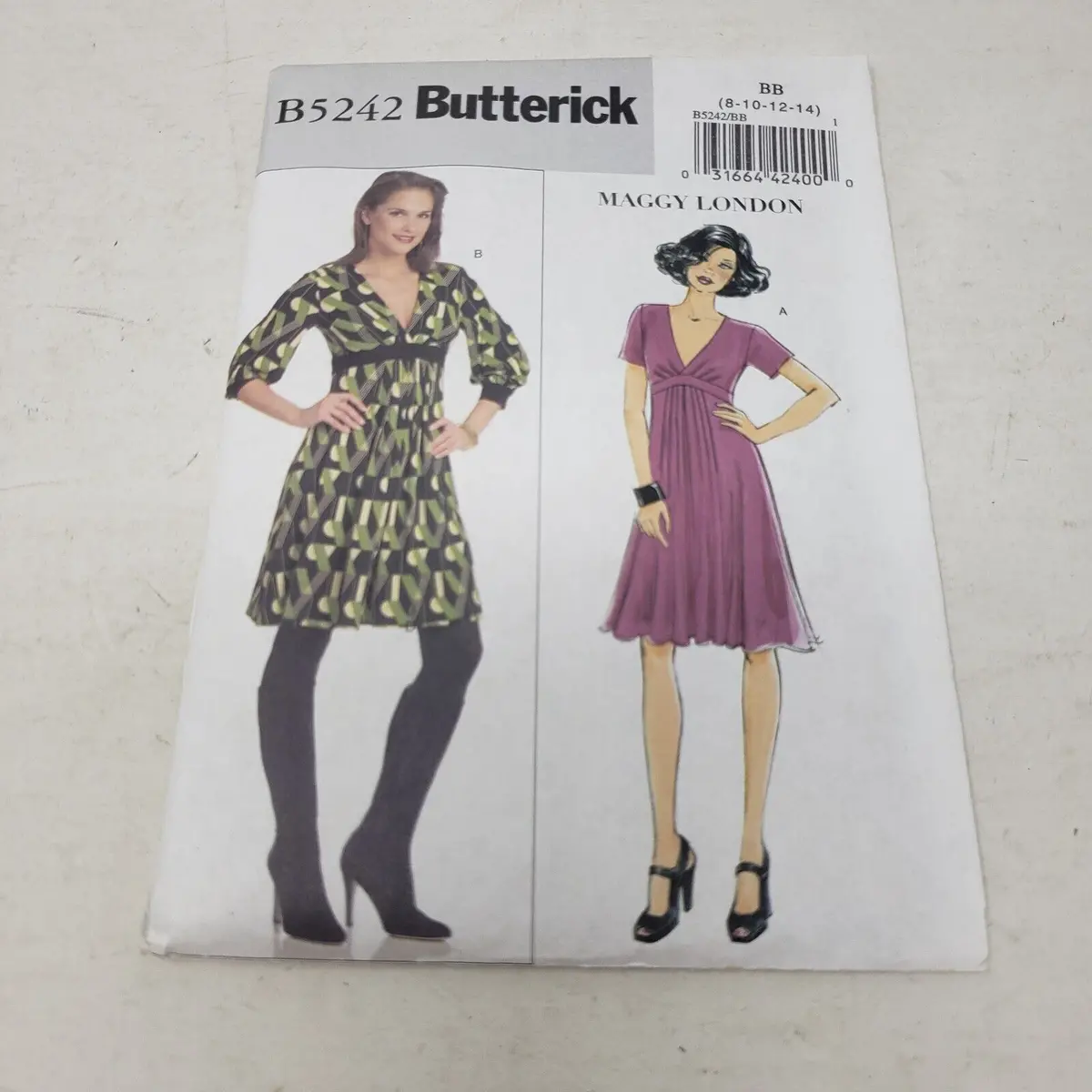 Vintage Butterick B5242 Sewing Pattern Maggy London Empire Waist Dress 10-12-14 1