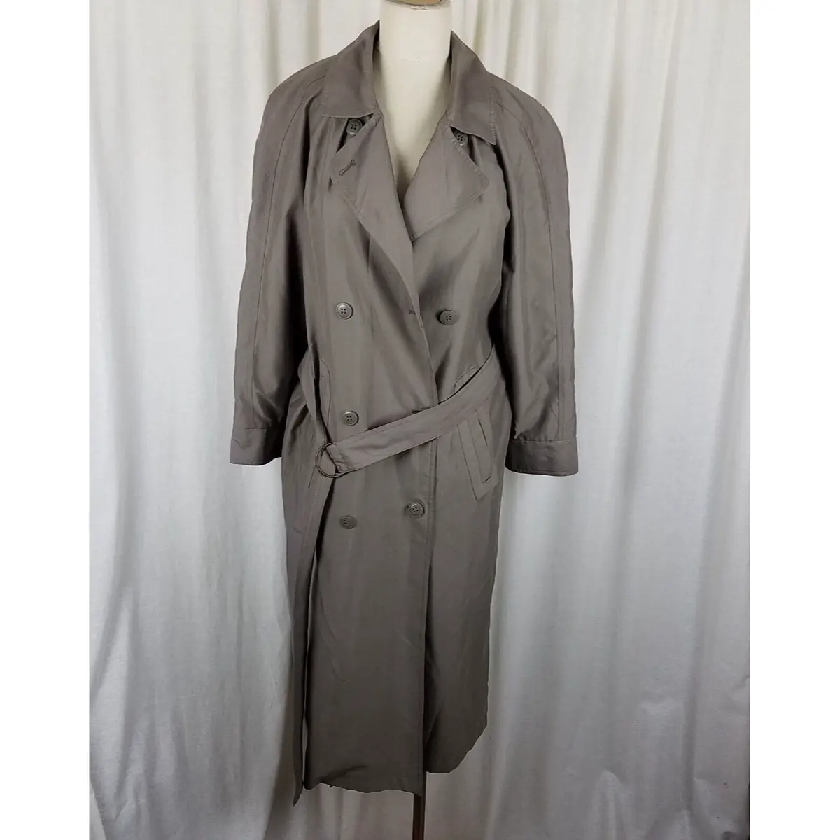 Vintage Etienne Aigner Double Breasted Belted Military Spy Trench Coat Womens 8P 1