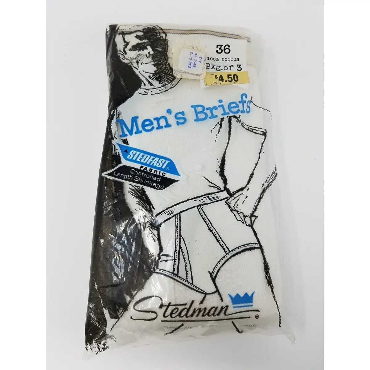 3 Pack Vintage Stedman Mens Briefs Ringer Underwear White 36 High Waisted 70S 1