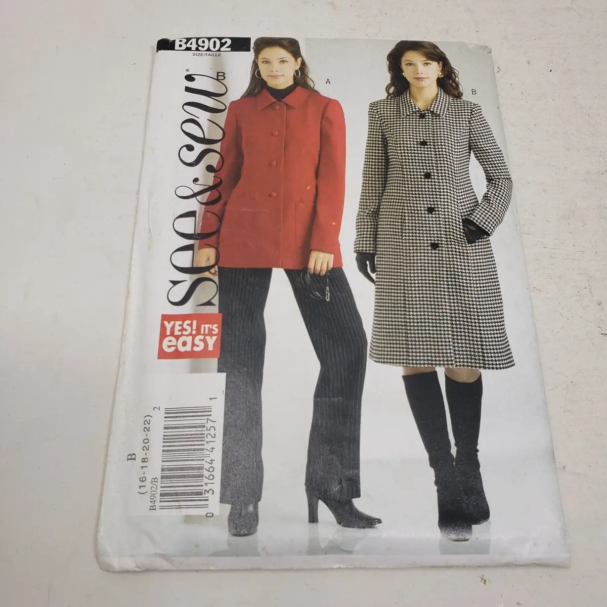 Butterick See & Sew Sewing Pattern B4902 Women Sizes 16-18-20-22 Jacket Coat 1