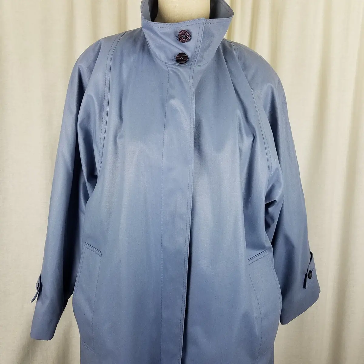 Vintage London Fog Wamsutta Funnel Neck Long Trench Coat Womens 6 Powder Blue 1