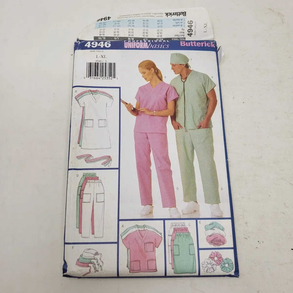 Butterick Uniform Basics Scrubs Sewing Pattern 4946 Mens Womens Sizes L Xl Uncut 1