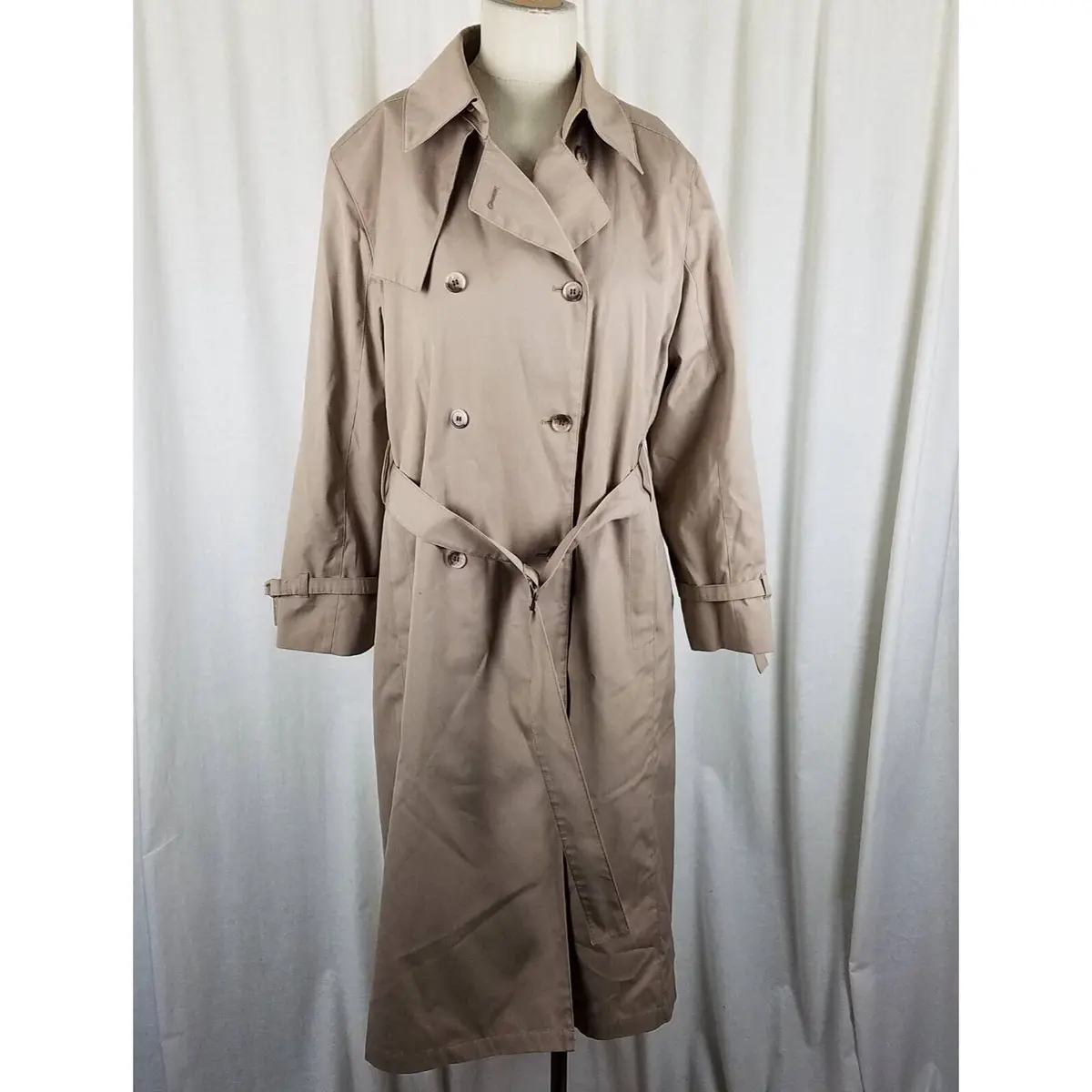 Vintage London Fog Maincoats Double Breasted Cape Top Trench Coat Womens 16P 1