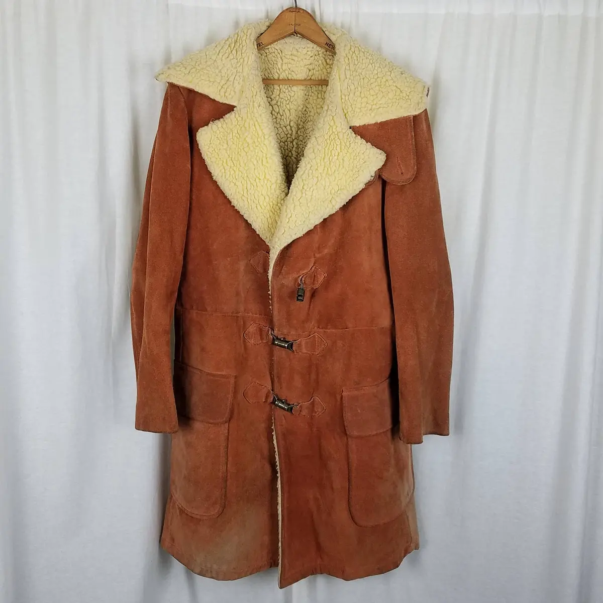 A Robert Lewis Idea Sherpa Shearling Rancher Leather Suede Coat Mens 42 Rust 70S 1