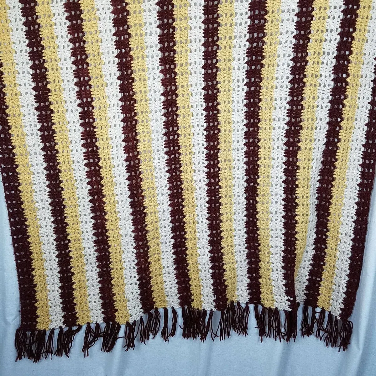 Vintage Crochet 70S Stripes Afghan Grandma Blanket Handmade 55.5X87 Twin Throw 1