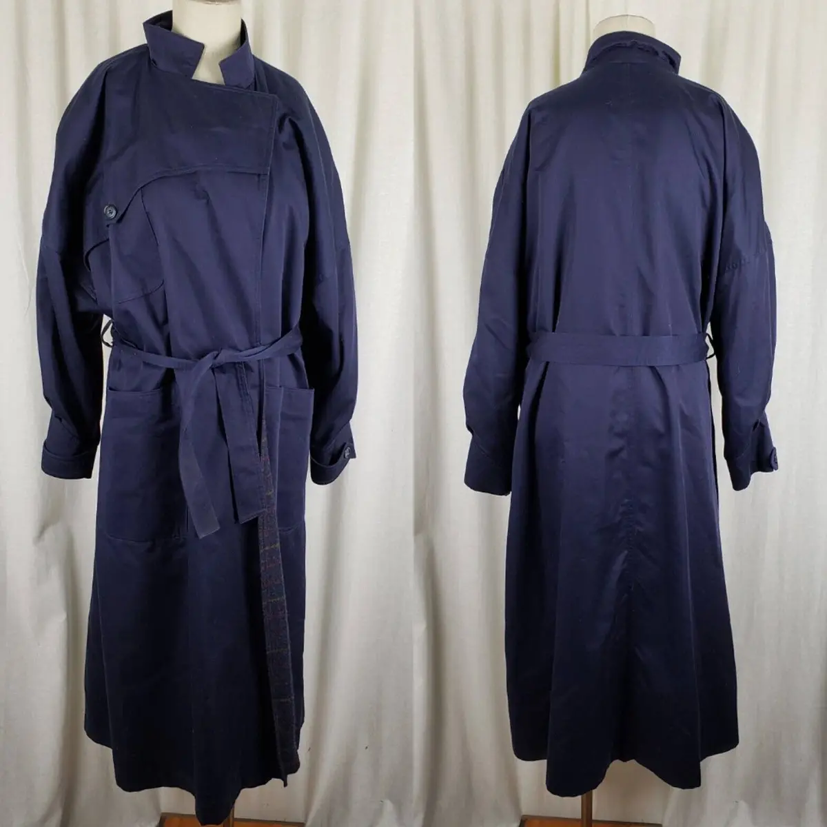 Arrivo 80S Belted Tie Cotton Trench Coat Wool Flannel Lined Womens 12 Ireland 1