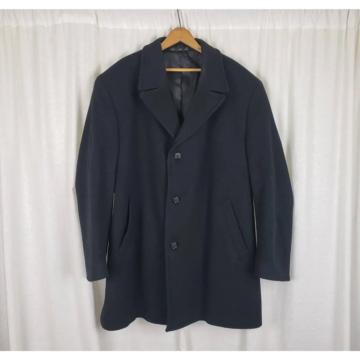 Vintage Jones New York Peacoat Winter Wool Overcoat Mens 44 Black Business 1