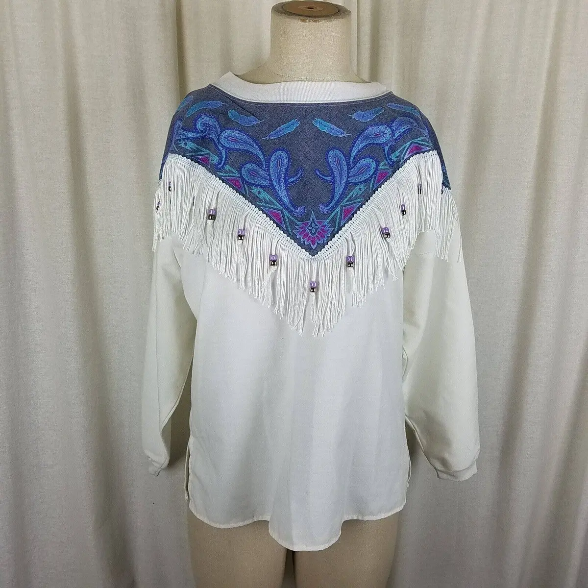 Hazelwood Southwestern Fashion Fringe Pullover Western Top Tunic Shirt Womens S 1