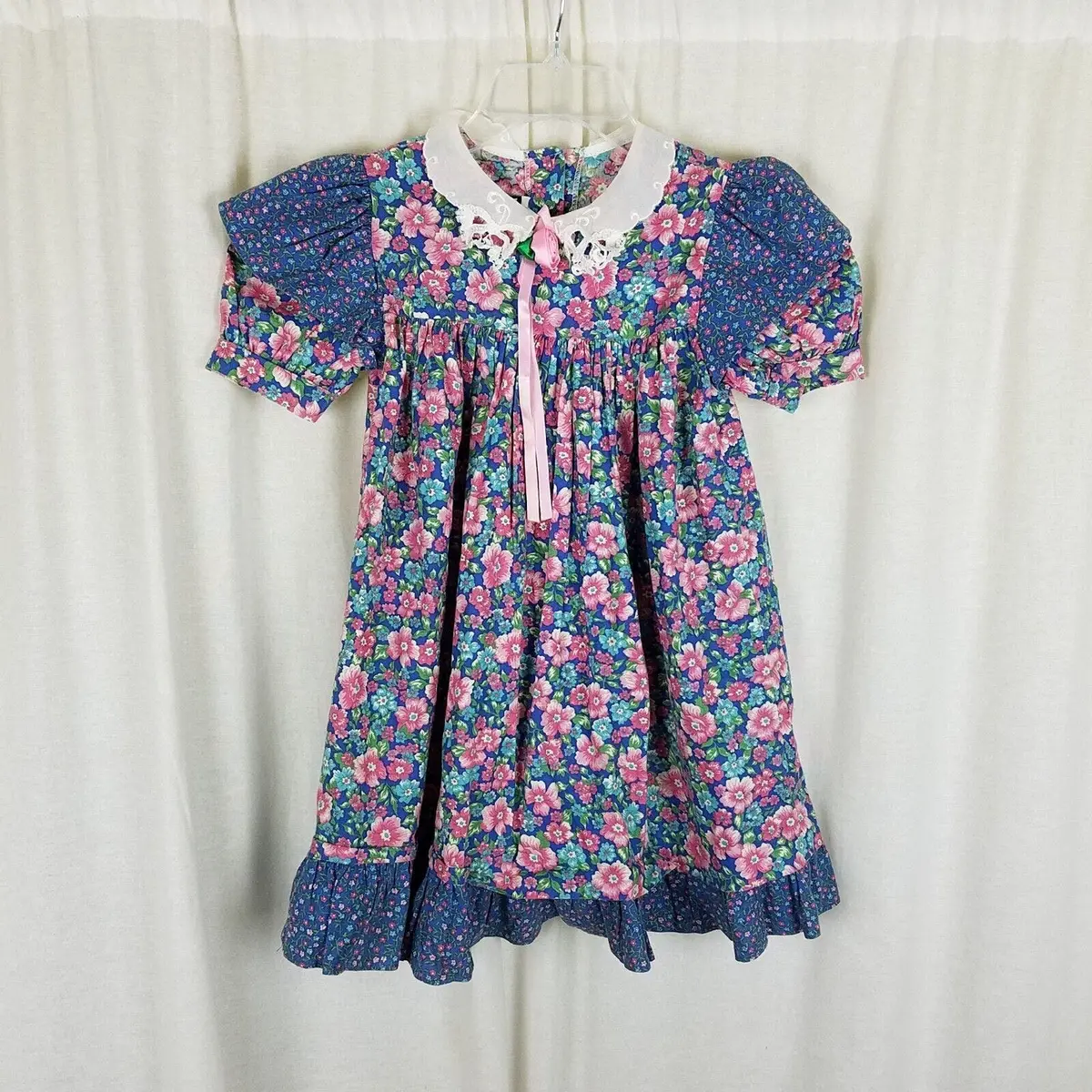 Vintage Jolene Lace Collar Calico Floral Twirl Party Dress Girls 6X Usa Cotton 1