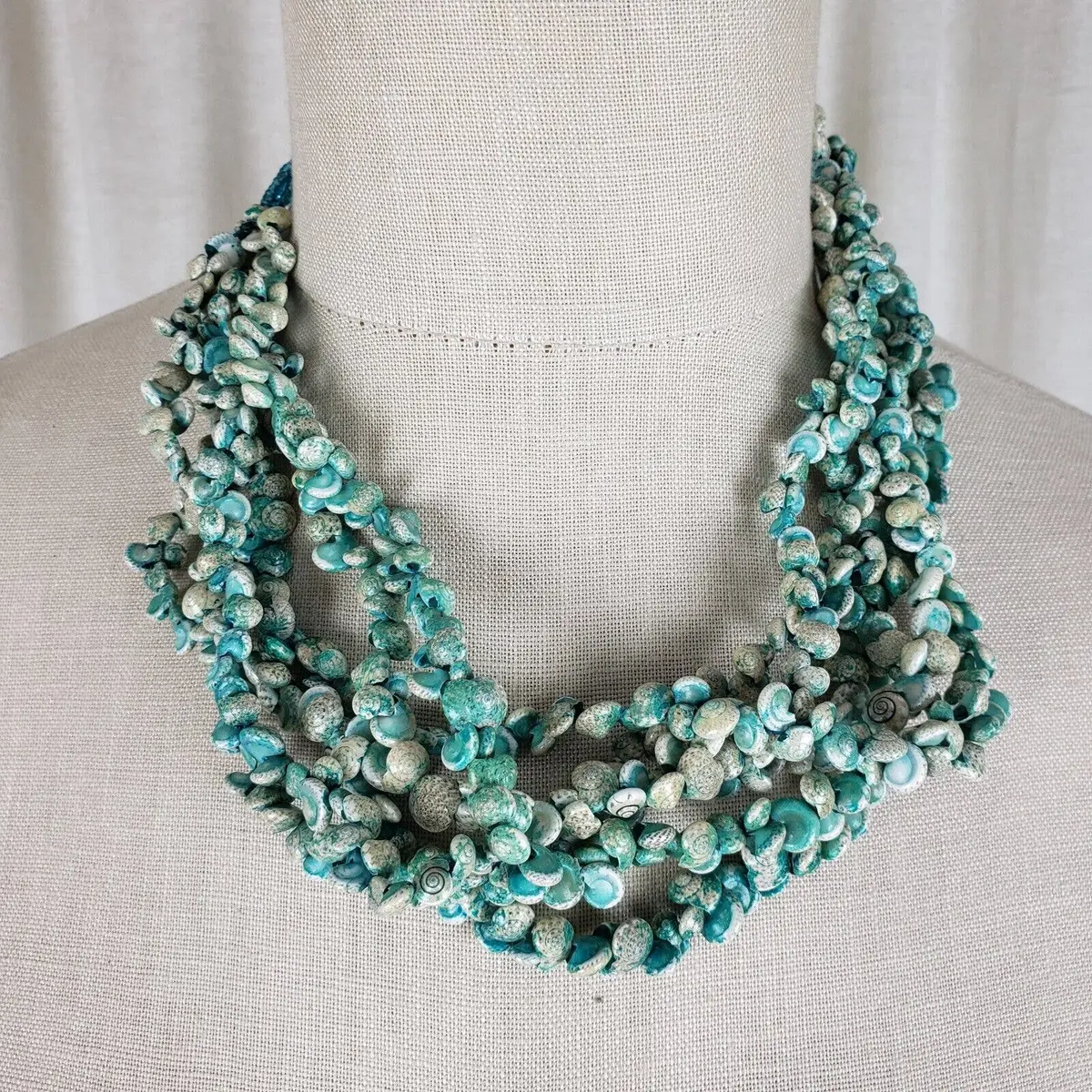 Coldwater Creek Turquoise Teal Multi-Strand Shells Beads Beaded Necklace Jewelry 1