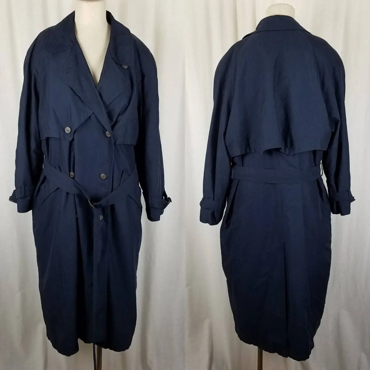 Misty Harbor Cape Top All Weather Cotton Belted Tie Sash Trench Coat Womens 16P 1