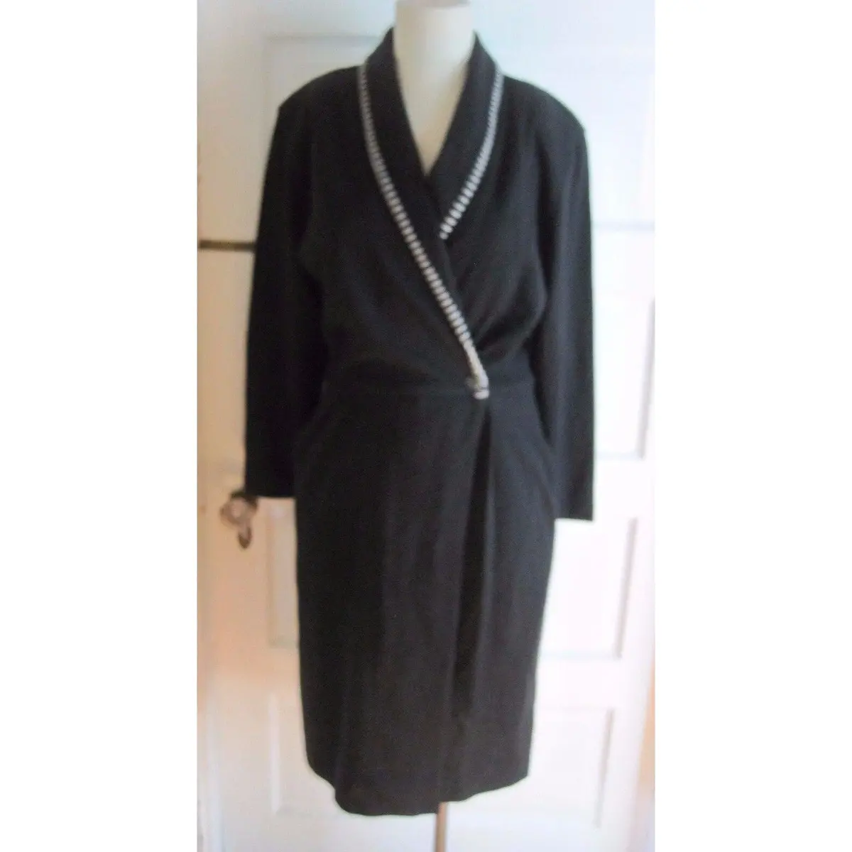 Beechers Brook Woven Jersey Knit Shawl Collar Wrap Dress Womens 8 Black Canada 1