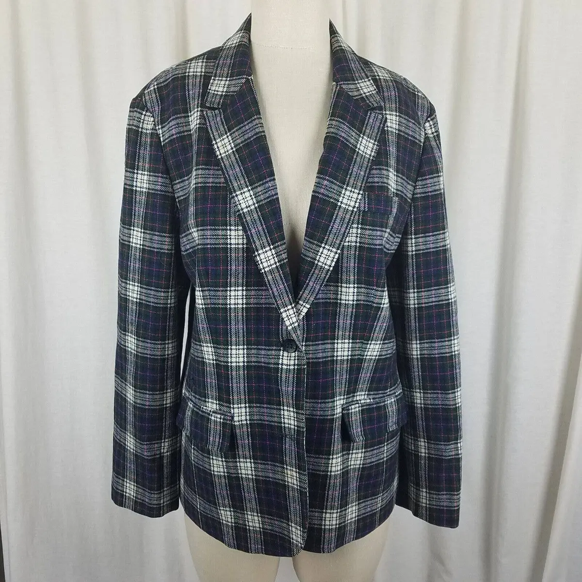 Vintage Pendleton Tartan Plaid 100% Pure Virgin Wool Blazer Jacket Womens M Usa 1