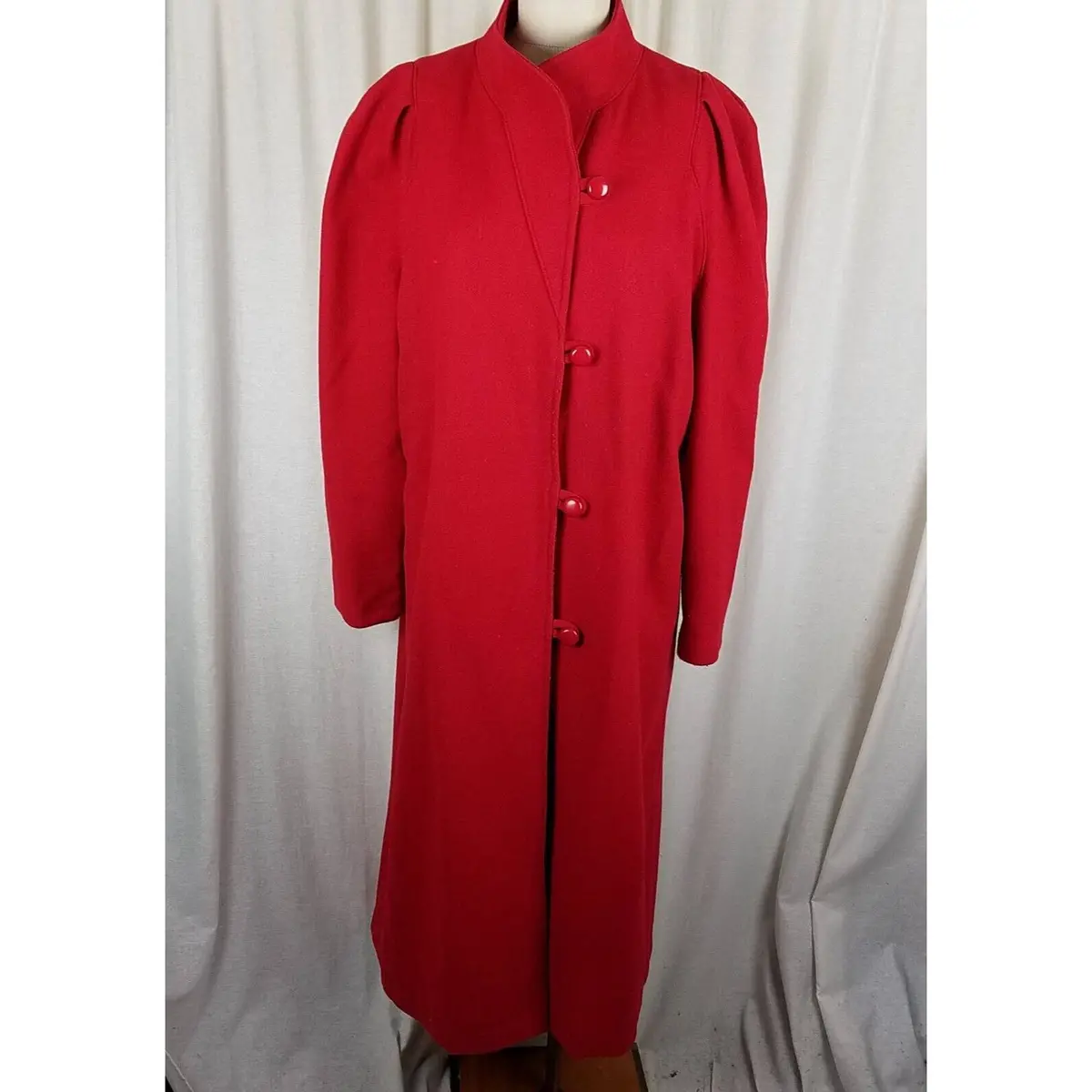 Vintage Beau Brem Red Winter Wool High Neck Maxi Coat Peacoat Womens Sz 18T Loop 1