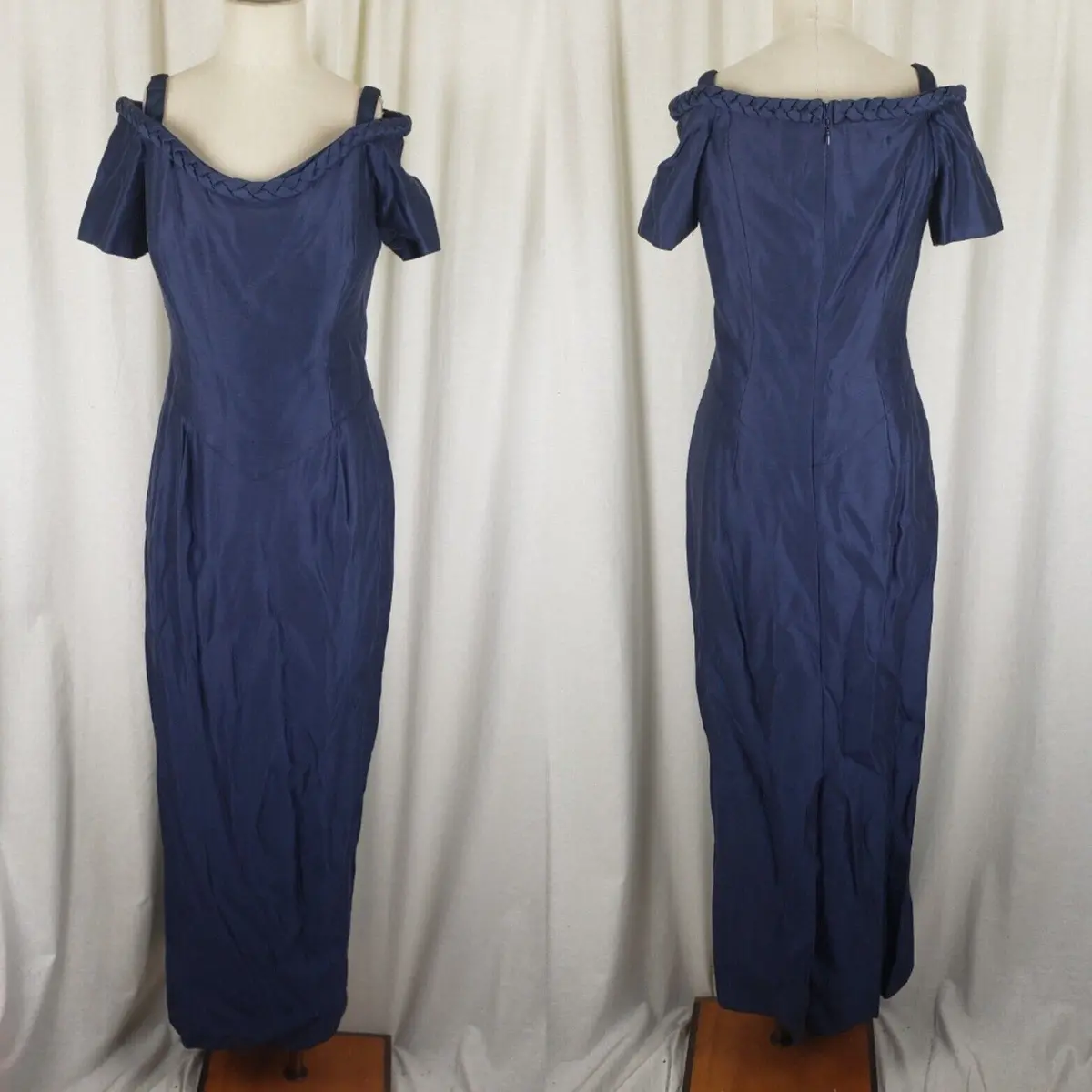 Watters & Watters Vintage Taffeta Formal Prom Maxi Dress Womens 12 Cold Shoulder 1