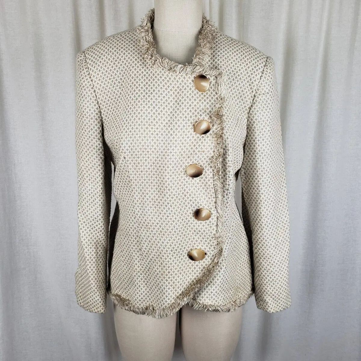 Christian Dior Wool Fringe Off Center Button Blazer Evening Jacket Womens 12 Usa 1