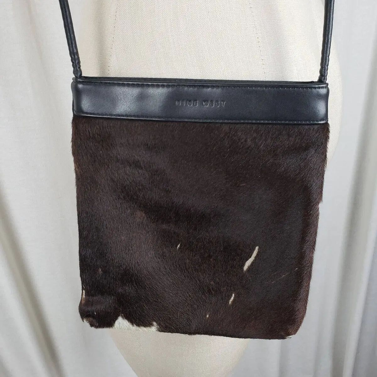 Vintage Nine West Faux Fur Cow Print Leather Shoulder Bag Purse Handbag 1