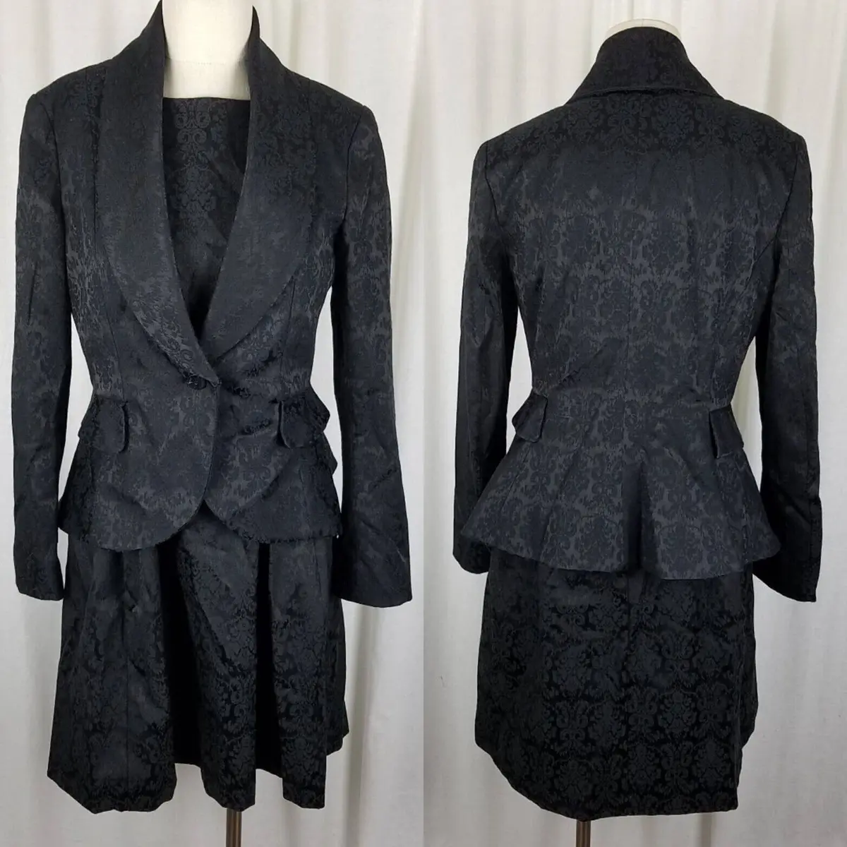 Eva Mendez Black Brocade Dress Suit Outfit Blazer Jacket Womens 10 Fit & Flare 1