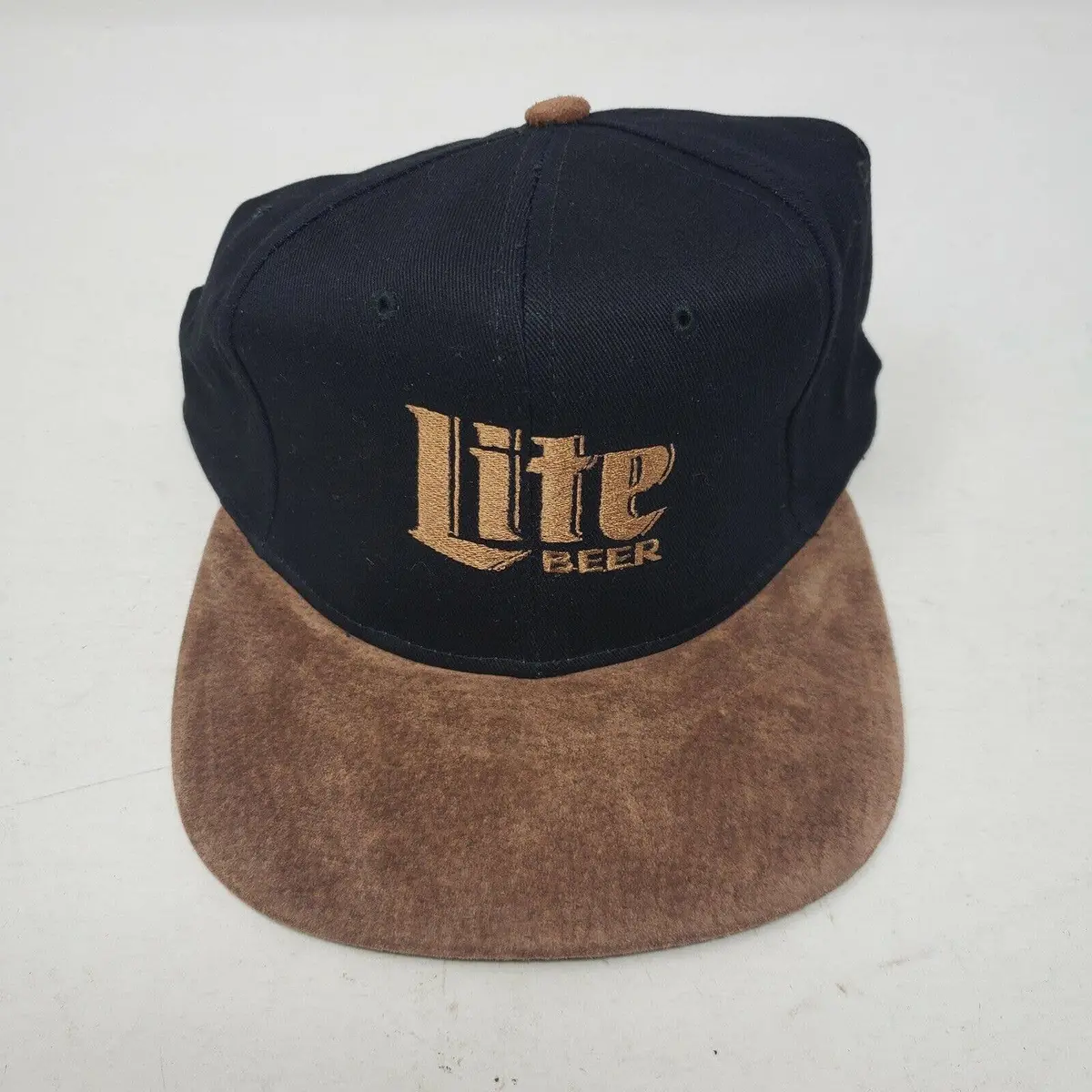 Vintage Miller Lite Genuine Draft Beer Suede Brim Mens Os Strapback Hat Cap 1