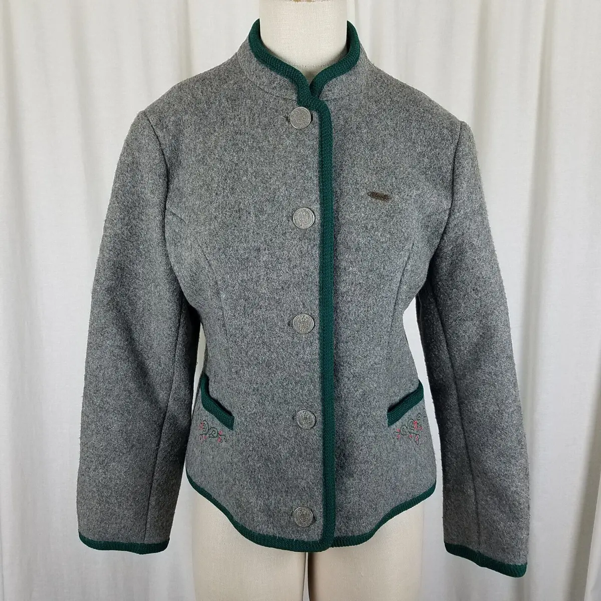 Vintage Boos Austrian Style Nordic Felted Boiled Wool Jacket Cardigan Womens 42 1