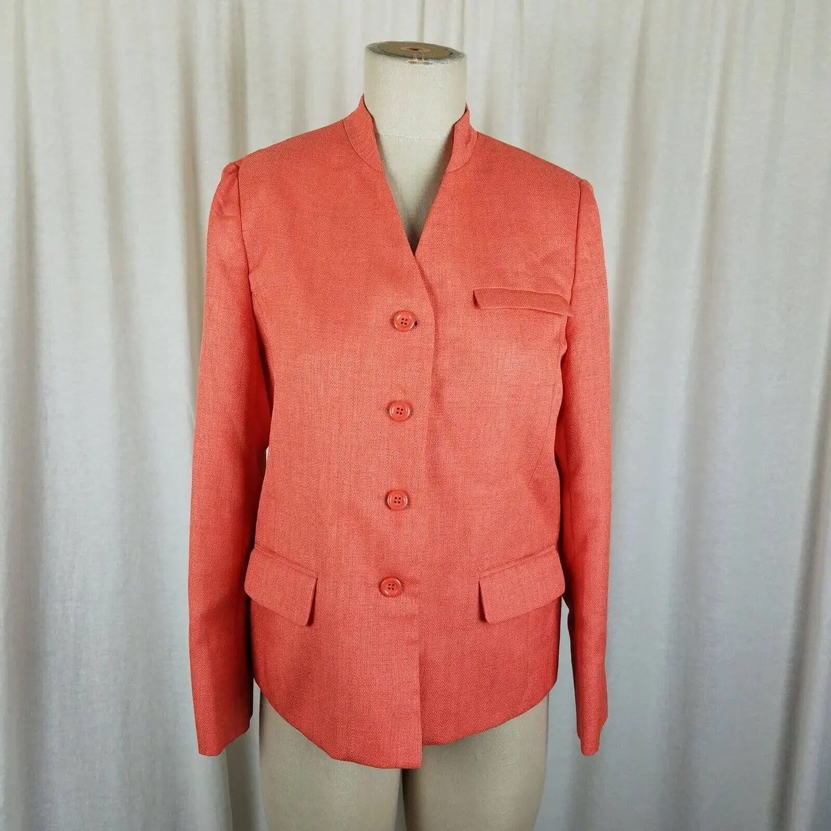 Vintage Via Condotti Woven Linen Blazer Jacket Womens 4 Collarless Mock Neck 1